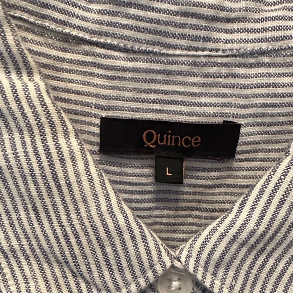 Quince 100% Linen Blue & White Striped Button Down Shirt Closet Staple Large - Picture 2 of 4